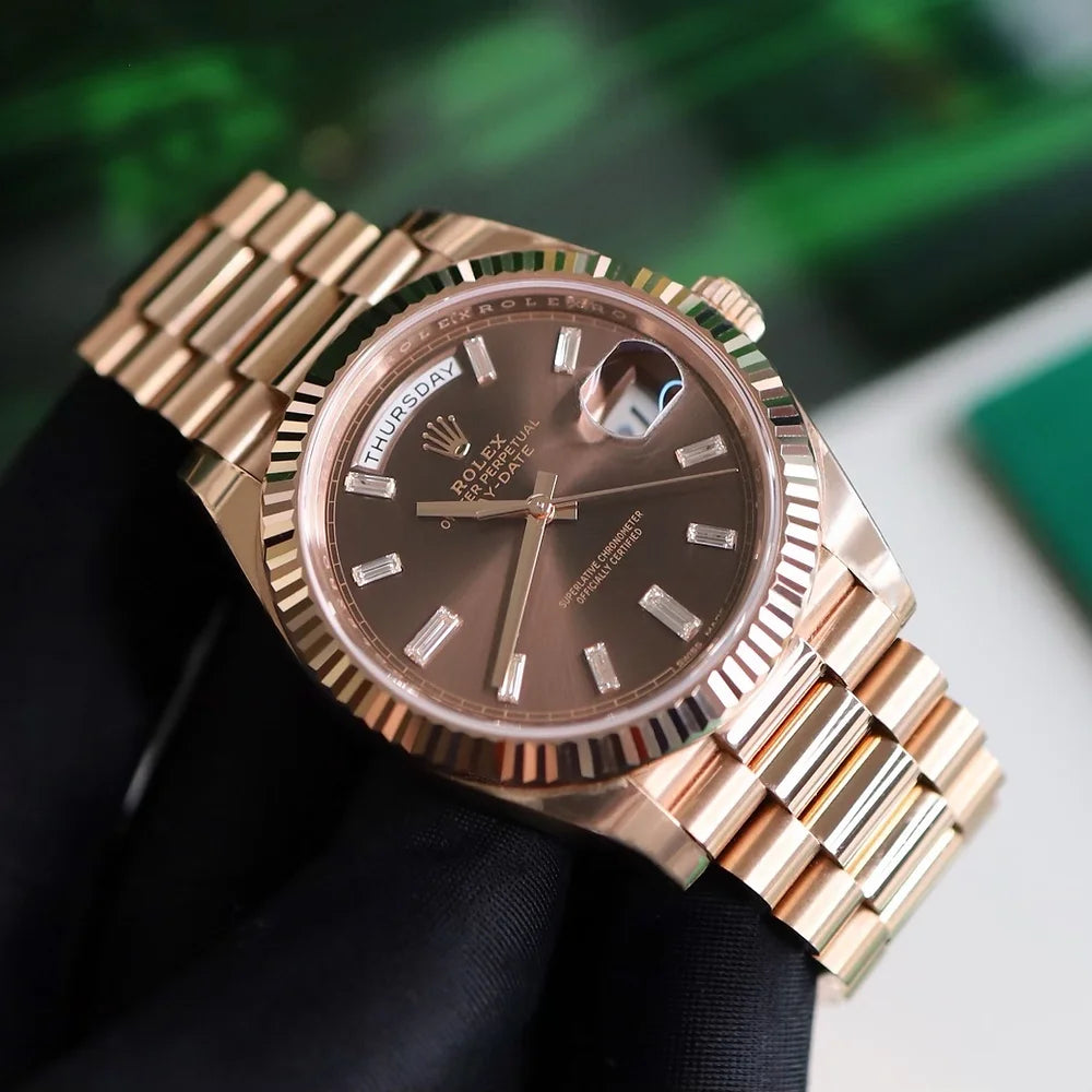 Rolex Day Date 40 Rose Gold Factory Baguette Diamond