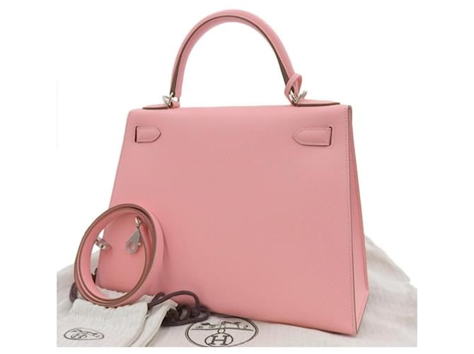 SAC HERMÈS KELLY RETOURNE EN VRAI CUIR ROSE