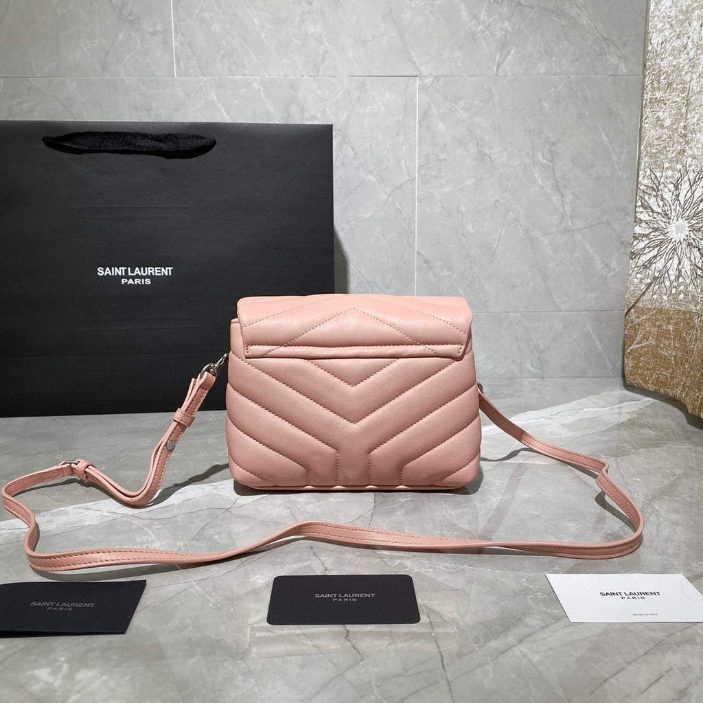 saint laurent loulou petit sac à bandoulière en cuir beige / Rose bébé