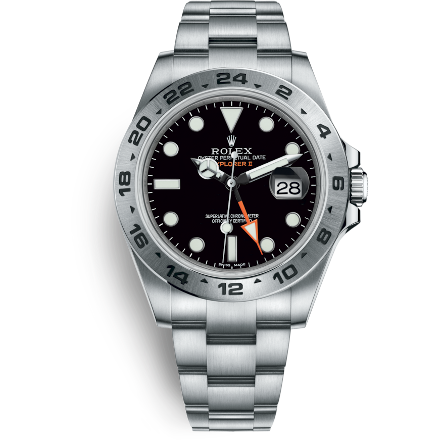 Rolex Explorer II Black Dial Orange Hand Steel