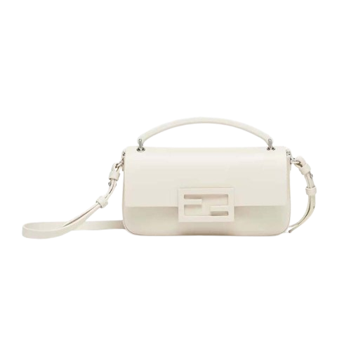 Fendi Women Baguette Phone Pouch White Patent Leather Pouch