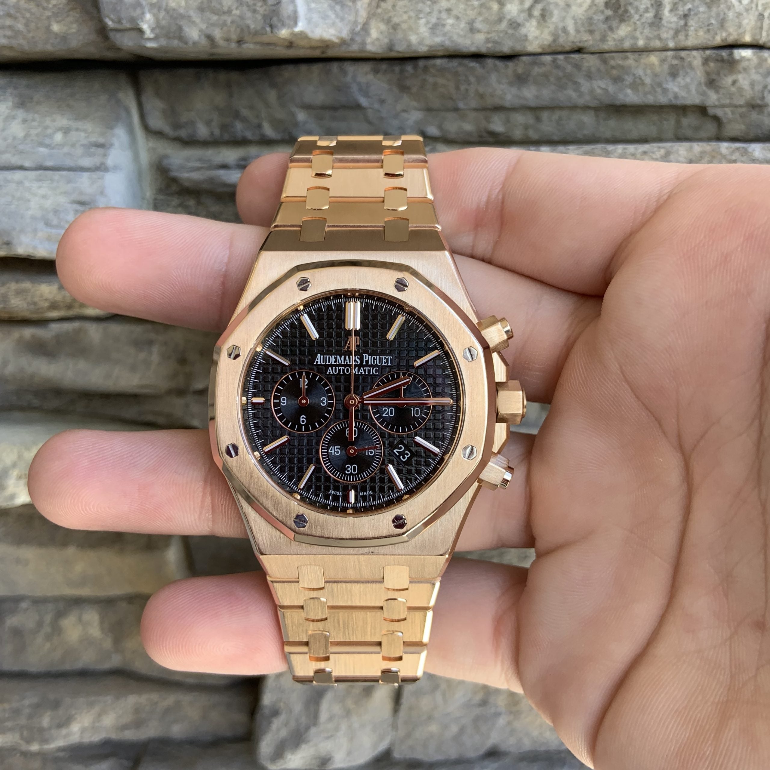 audemars piguet royal oak chronograph rose gold black dial