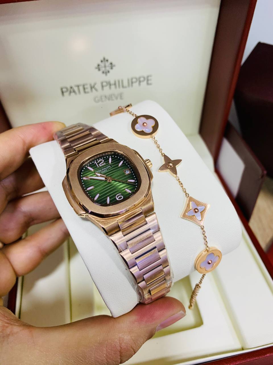 Montre Patek Rose Gold Fond Vert Pour Femme