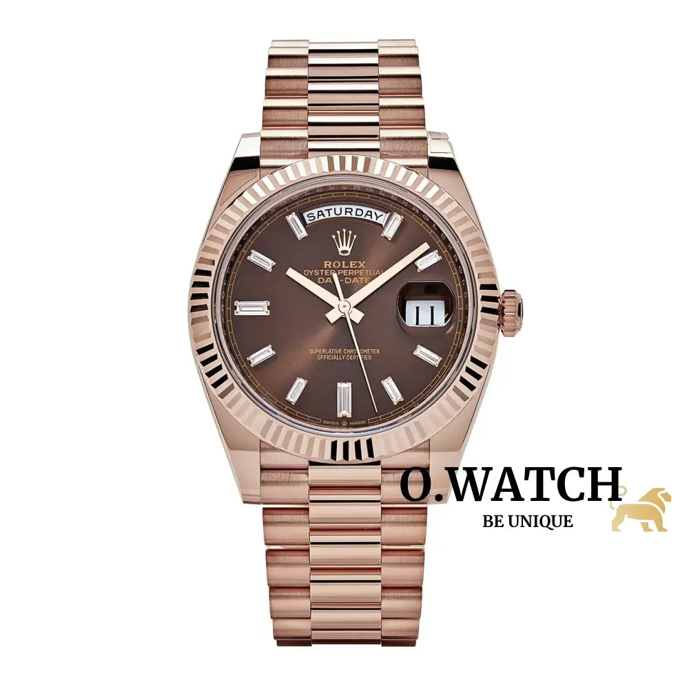 Rolex Day Date 40 Rose Gold Factory Baguette Diamond Montre