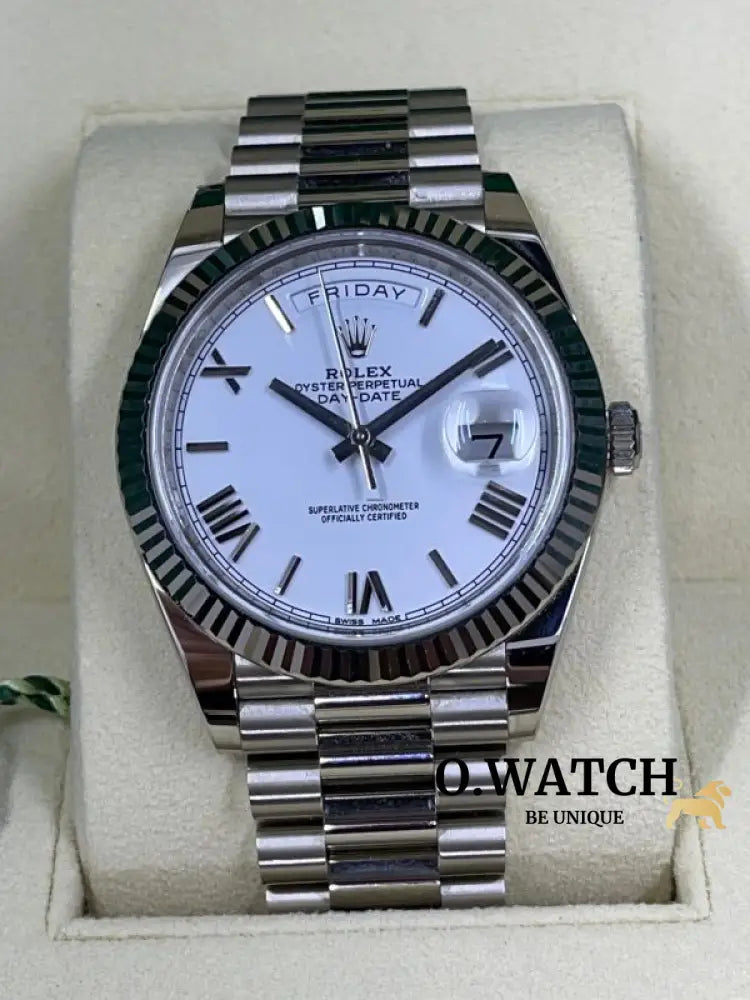 Rolex Day-Date 40Mm Or Blanc Et Cadran President Ceinture Montre