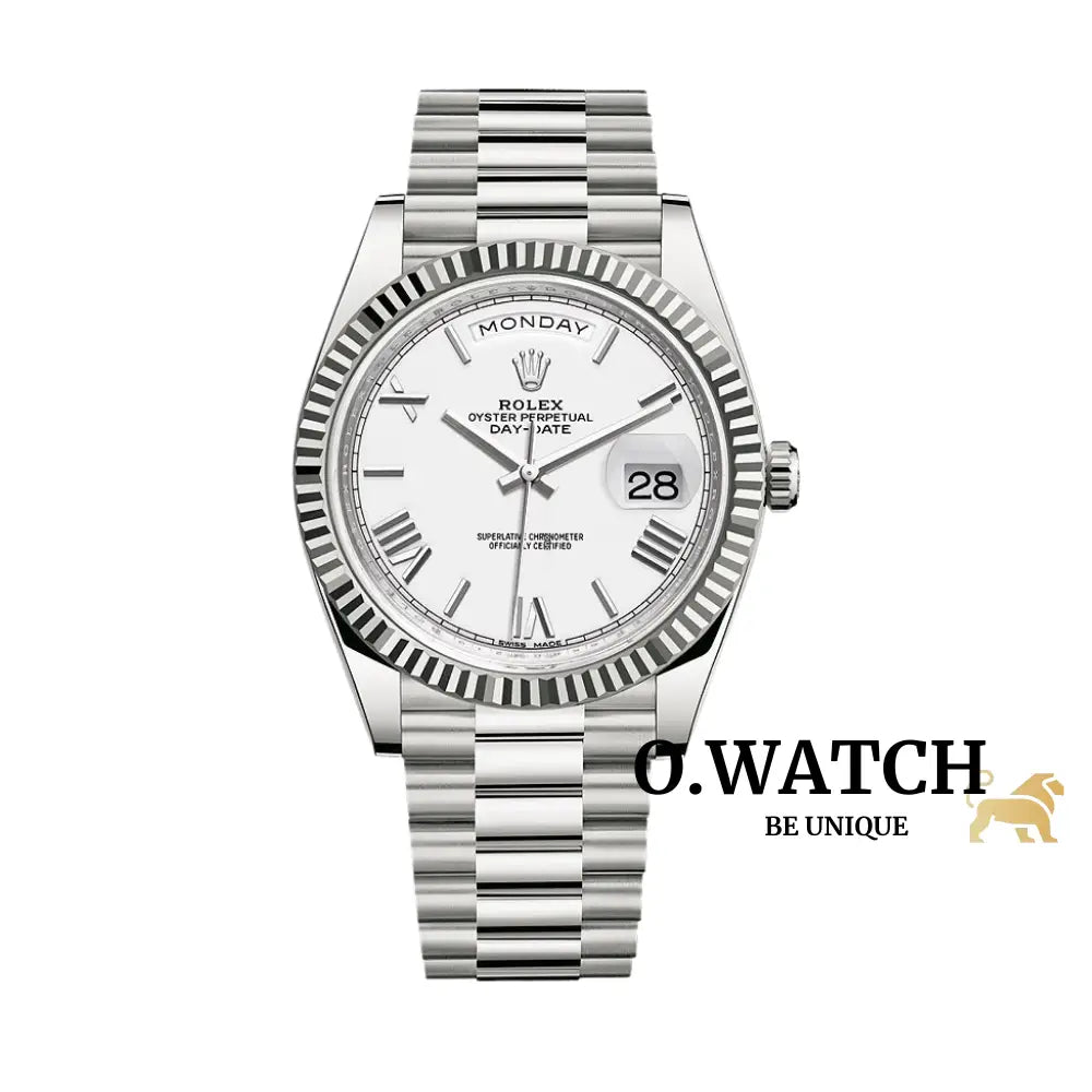 Rolex Day-Date 40Mm Or Blanc Et Cadran President Ceinture Montre