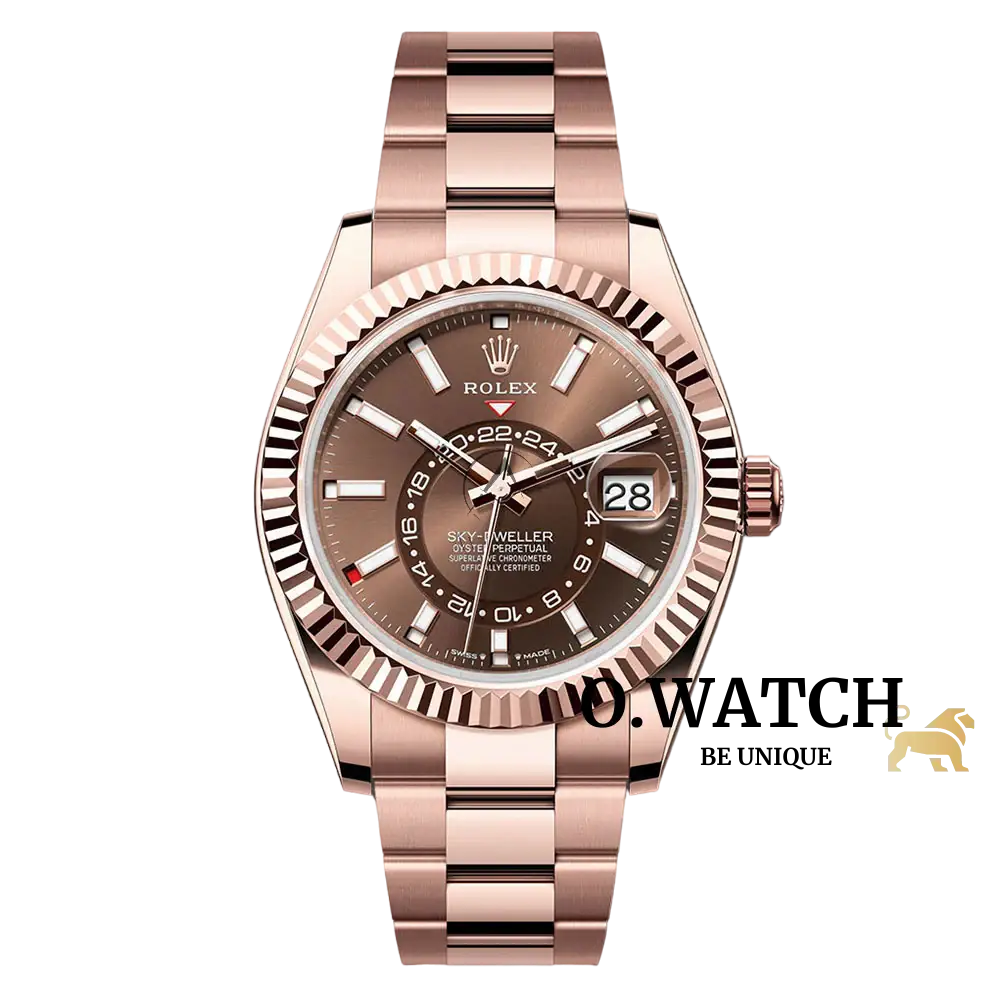 Rolex Sky-Dweller 18K Rose Gold Chocolate Index Dial 42 Mm